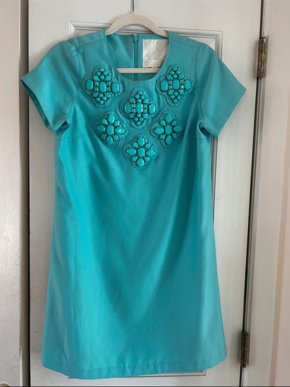 KARTA Embellished Turquoise Short Sleeve Mini Dress • Sz Large